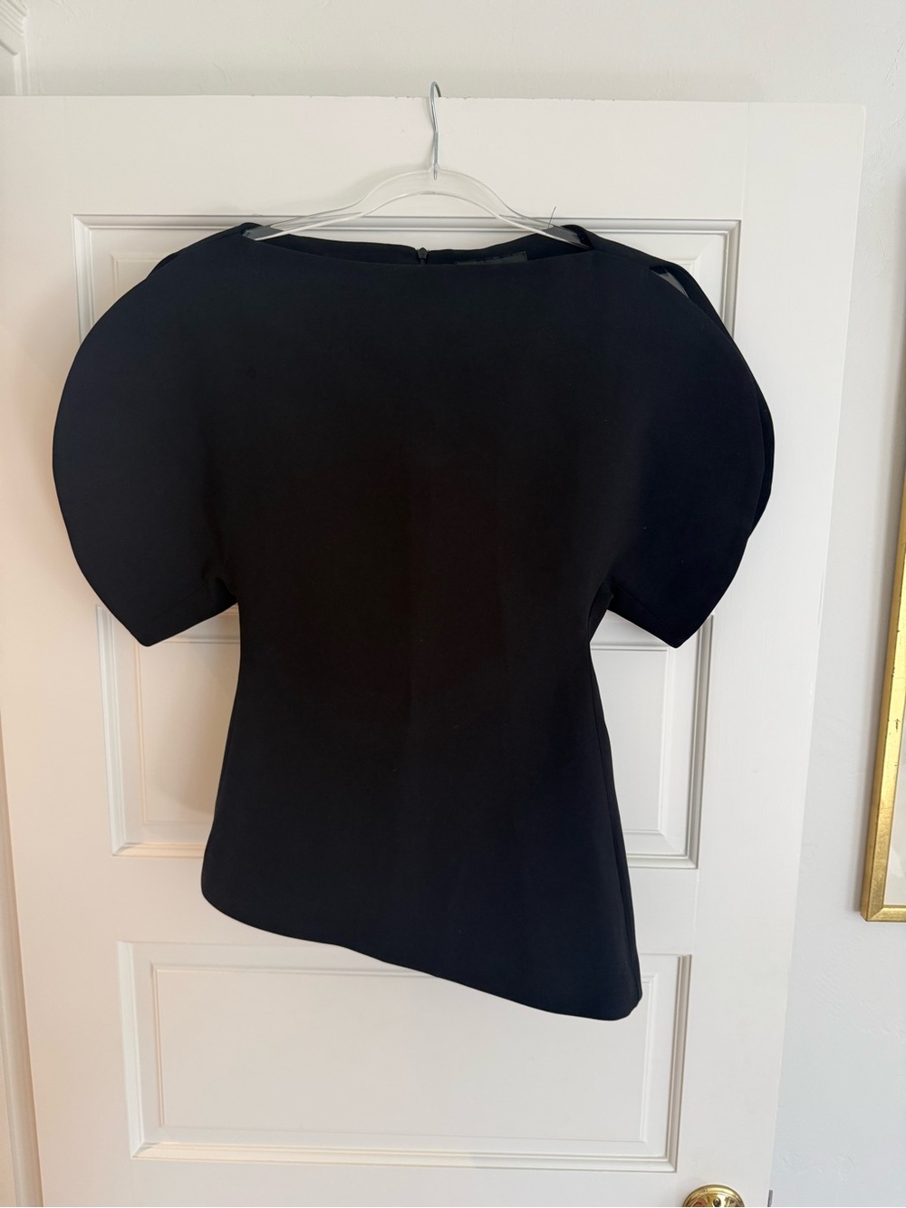 Zara Black Puff Sleeve Asymmetric Top with Structured Shoulders